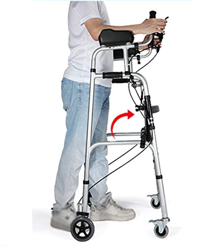 Gehrahmen mit Bremsen,Leichter, zusammenklappbarer 4-Rad-Rollator mit gepolstertem Sitz,Faltbare, verstellbare Gehhilfe, ausgestattet mit Armlehnenpolster