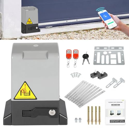 Joparri Accionamiento automático de puerta corredera de 550 W, control por Bluetooth, abridor de puerta de garaje de hasta 1200 kg, accionamiento de puerta corredera de 12 m, con 2 mandos a distancia