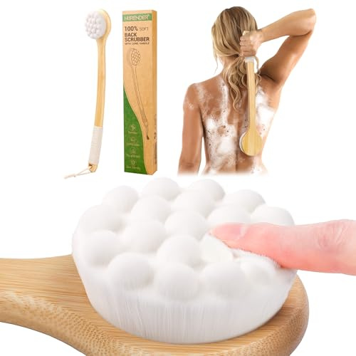 NURENDER Back Brush for Shower, 17.32'' Long Handle Soft Bristles