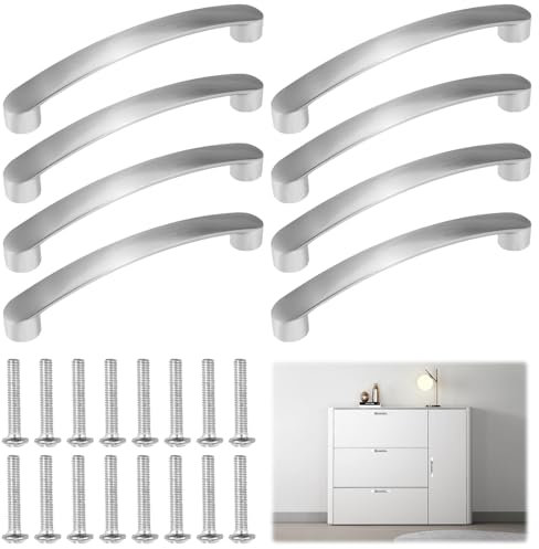 8 Stück Schranktürgriffe, Möbelgriffe 96mm Lochabstand, Schrankgriffe Silber mit 16 Schrauben, Aluminium Schrankgriff, Küchenschrank Griffe, Schrankgriffe für Schubladen, für Küchen Schubladen Schrank
