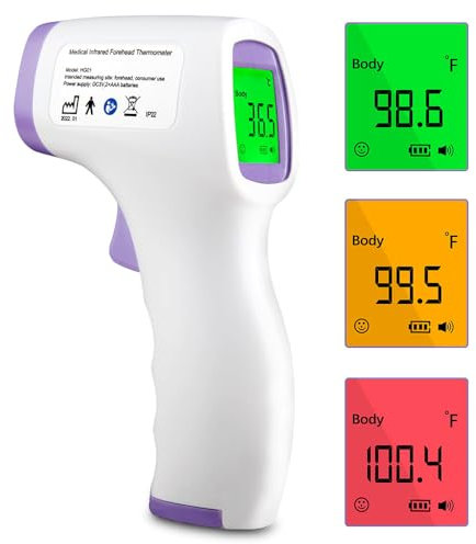 Thermomètre Frontal, Thermomètre Frontal Infrarouge avec Alerte Fièvre, Thermomètre Digital Sans Contact avec Fonction Mémoire, °C/°F, Thermometre Frontal Bebe et Adulte
