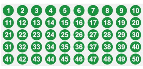 PATIKIL 1 to 50 Number Stickers 1 Inch, Consecutive Vinyl Round Labels Self-Adhesive Dot Colored Decals for Inventory Classification Storage Box Organizing, Green