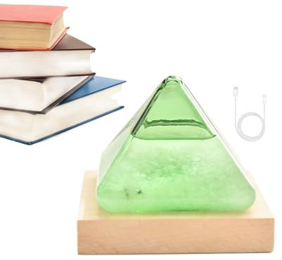 Bouteille Météo En Verre Tempête - Baromètre Météorologique Pyramidal | Outil De Prévision Météorologique USB Avec Socle En Bois, Décoration Pour La Maison Ou Le Bureau