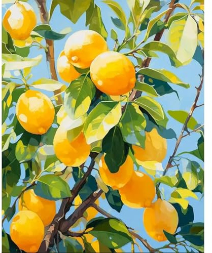 KQMGJYB Pintar por Numeros Adultos Limón,Cuadros para Pintar por Numeros,DIY Pintura por Números, Kit de Pintura al Oleo de Lienzo DIY para con Pinceles, Pigmento Acrílico 40 x 50cm