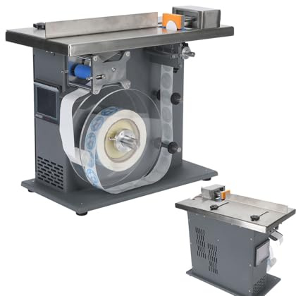 SIEEOUR Automatisk Centrerande Etikettapplikator, Som en Skrivbords Etiketteringsmaskin, Med PLC Mikrodator Kontroll, ±0,5mm Noggrannhet, 15-30 Styck/Min, för Livsmedelsförpackning