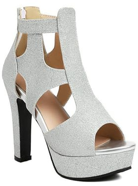 Mujer Sandalias de Tacón Alto Zapatos con Purpurina Brillos Punta Redonda Tacones Gruesos Correas de Plataforma Impermeables Cremallera Trasera Altura del Tacón 12 CM Boda Fiesta Reunión