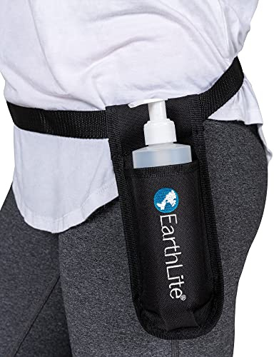 EARTHLITE Massage olja flaskhållare – svart höftbälte inkl. påfyllningsbar dispenser, pumpflaska (250 ml)