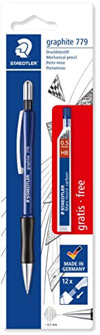 STAEDTLER 7795ABK25D - Portamine a pressione grafite e 1 scatola per mine sottili (HB) riempita con mine B, diametro mina 0,5 mm, colore fusto: nero, carta blister