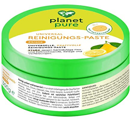 Planet Pure Universal Reinigungs-Paste Zitrone - gegen Fett- und Kalkrückstände, Beläge und Verfärbungen - 99,9% der Inhaltsstoffe sind natürlichen Ursprungs - leichte biologische Abbaubarkeit - 300 g