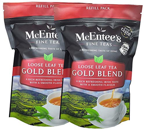 McEntee's Irish Loose Leaf Gold Blend Tea - ( Pack of 2 ) - 250g Refill Bag - Expertly Blended in Ireland to give That Perfect Cup of Tea. A Traditional Irish Blend of Assam and Kenyan Tea.