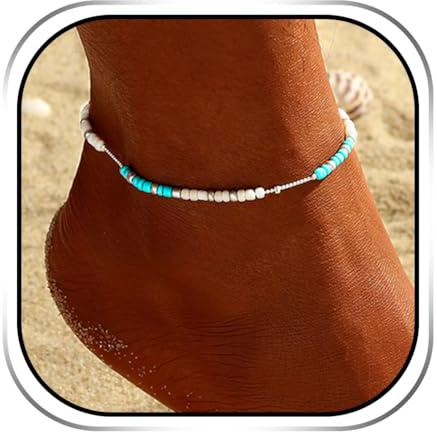 Handcess Boho Anklets Silver Turquoise Ankle Bracelets Colorful Beads Foot Chains for Women