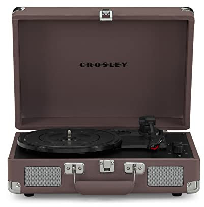 Crosley Cruiser Plus Portable Turntable - Bluetooth Record Player, 3-Speed Suitcase Vinyl Player, Home Turntables for Vinyl Records, Built in Stereo Speakers, Bluetooth Receiver, AUX Input, Purple Ash