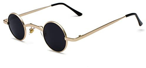 besbomig Retro Runda Solglasögon Herr Dam, Vintage Hippie Steampunk Solglasögon Kvinnor Män Små Circle UV400 Skydd Metallram