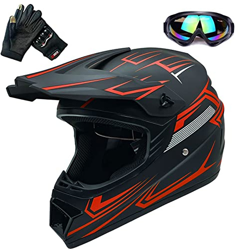 Motocross Dirt Bike Helmet - Unisex-Adult ATV Off-Road Mountain Bike Motorcycle Red Helmet DOT Approved (RED-M)