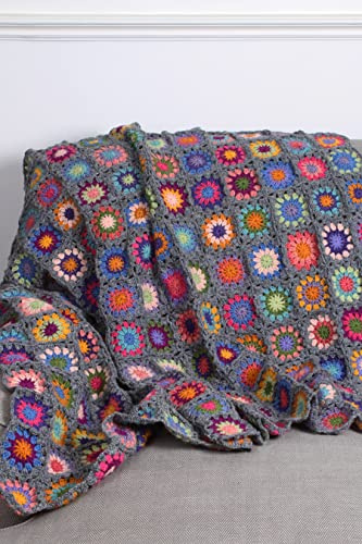 Pachamama Hand Crocheted Bed Sofa Throw 140 x 110 CM Flower Squares Design Multicoloured Handmade Warm Blanket Fair Trade