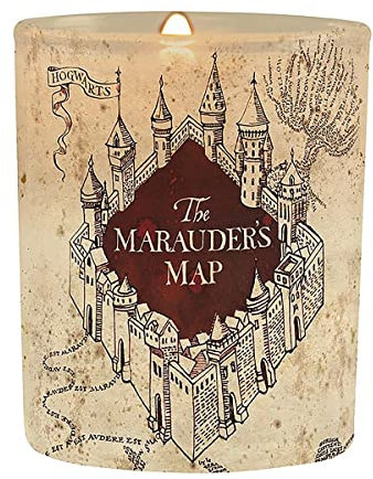Harry Potter Kerze Marauder's Map beige/rot, aus Wachs/Glas, in Geschenkverpackung.