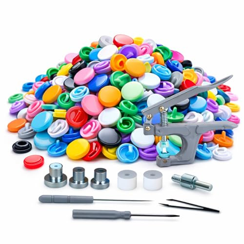 Botones a presión de plastico, 1450 corchetes multicolor con alicates, 24 Colores, Caja Organizadora