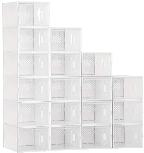 HOMCOM Lot de 18 boites cubes rangement à chaussures modulable avec portes transparentes - 25 x 35 x 19 cm