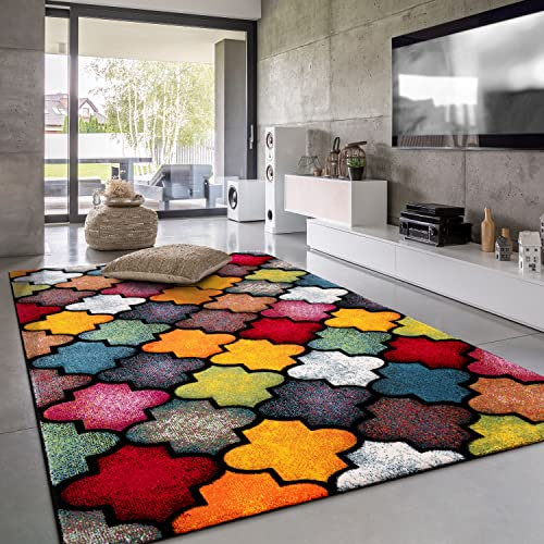 Paco Home Teppich Wohnzimmer Kinderzimmer Kurzflor Moderne 3D Optik Kariert Geometrische Muster, Grösse:80x150 cm, Farbe:Bunt 4