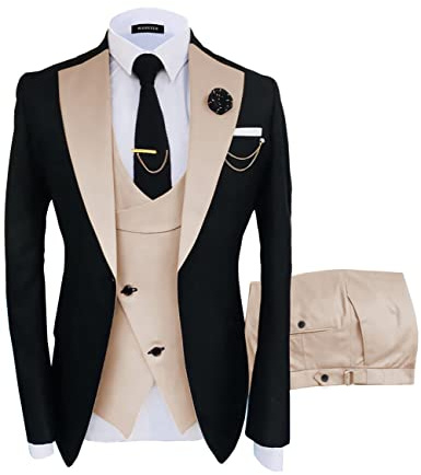 Wangyue Tuxedo for Men Wedding Slim Fit Beige Double Breasted Suit Men 3 Piece Slim Fit Suits Elegant 3 Piece Beige Prom Business Dinner Party Formal Tuxedo M,Medium
