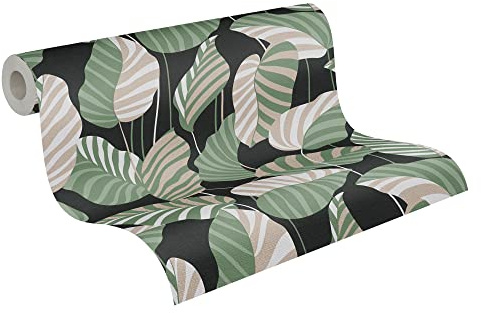 A.S. Création Tapete Floral Schwarz Grün Gold Weiß Antigua 390942 - Pflanzen Tapete Vliestapete - 10,05 m x 0,53 m Made in Germany