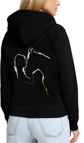 Spreadshirt Équitation Silhouette De Fille De Cheval Veste À Capuche Femme Premium, S, Noir
