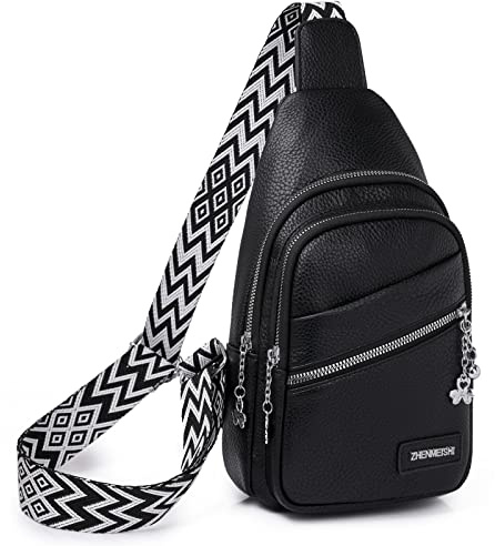 Myhozee Bröstficka dam sling-väska, vegan läder crossbody bag liten axelväska crossover & ryggsäck vintage axelväska för utomhussport, vandring, cykling, Svart-103, 19cm x 7cm x 30cm, Mode