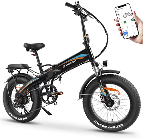 KAISDA Bicicletta Elettrica Pieghevole E-Bike,Bici Elettrica 20×4.0 Fat Tire Bici Elettrica da 48V 15Ah Batteria Rimovibile,Cambio a 7 Velocità,App,Display LCD da per Ogni Terreno,Nero&Blu