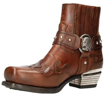 ORANDESIGNE Bottes Hautes pour Hommes Vintage Western Cowboy Style Bottes Longues Décontracté Mode K Marron 45 EU