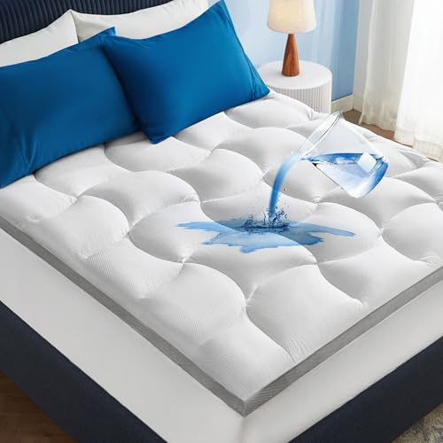 Bedsure Mattress Topper Queen - Pillow Top Queen Mattress Protector with 8-21 Inches Deep Pocket, 800 GSM Extra Thick Waterproof Bed Pad Fitted, Soft Cover Bed for Home, Bedroom, Hotel - White