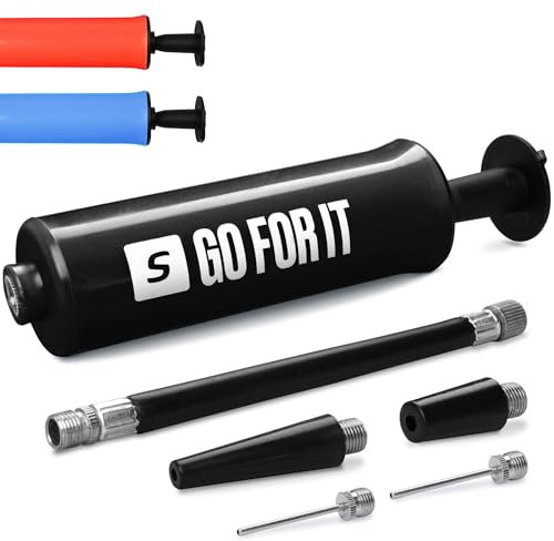 SPORTBIT Pompa Portatile a Mano per Palloni Sportivi – Inclusi 2 Aghi, 2 Beccucci e Tubo Flessibile – Per Calcio, Basket, Pallavolo e Gonfiabili