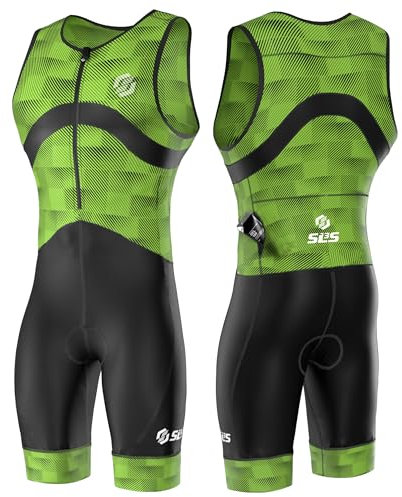 SLS3 Triathlon-Anzüge für Herren – Premium FX Tri-Anzug für Herren, Triathlon-Anzug – ärmelloser Triathlon-Anzug für Männer, große Gesäßtasche (Grüner Farbverlauf, Small)