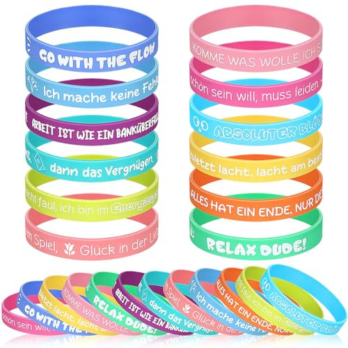 Otuuz 24 Stück Kinder Motivationsarmbänder Lustige Silikon Armbänder mit Positiven Sprüchen Mutmacher Geschenk Gummiarmbänder Party Mitgebsel für Teenager Kollegen Mitarbeiter Erwachsene Schüler