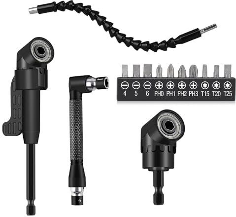 14 Stück Winkelschrauber Aufsatz Set, 105° Winkelaufsatz, Winkelschrauber Aufsatz, Winkelaufsatz Set bit Verlängerung, 1/4-Zoll Sechskantschaft, Vorsatz Adapter für das Bohren des Schmalen Raumes