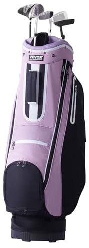 VEVOR Bolsa para Carrito Premium de Golf con Organizador de 14 Vías en la Parte Superior de 450 x 300 x 920 mm con Múltiples Bolsillos con Asas, Cubierta Antipolvo y Correa Desmontable, Negro y Morado