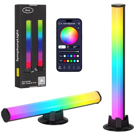 Todeco Smart LED RGB Lampe Gaming, Lot de 2 RGB Lampe Bureau avec Effets D'éclairage Multiples, Sync avec Musique TV, Control par APP, Lumière D'ambiance pour TV, PC, Décoration de Chambre, Bureau