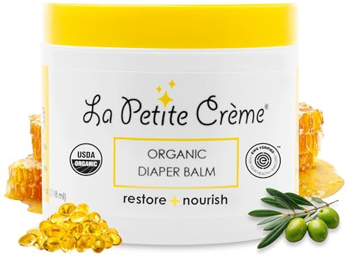 La Petite Creme French Organic Diaper Balm (4 oz) - Healing & Nourishing Diaper Cream - Gentle & Safe Liniment Baby Lotion - USDA Certified Organic - Baby Essentials for Newborn