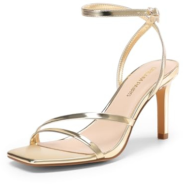 DREAM PAIRS Sandales à talons hauts pour femme - Bout ouvert - Avec sangle de cheville - Sexy - Confortables - À lanières - Pour fête, mariage, doré clair, 38 EU