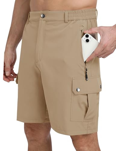 MoFiz Short de Randonnée Homme Shorts Bermuda Cargo Léger Séchage Rapide Shorts de Sport d'extérieur Trekking Montagne Cyclisme avec 5 Poches Kaki Taille EU 4XL