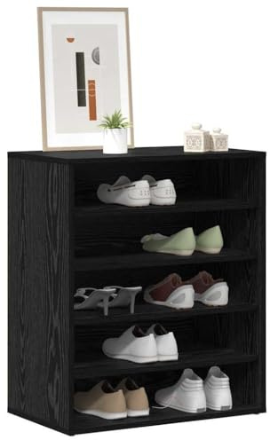 vidaXL Mobile per scarpe Rovere Nero 60 x 35 x 70 cm Legno multistrato, Scaffale per scarpe moderno, organizer resistente, soluzione compatta per l'ingresso, armadietto rettangolare