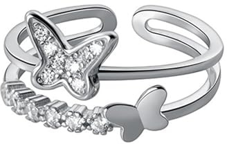 Wendalern Anello Farfalla Diamante Cz Doppio Strato Aperto Regolabile Nocca Animale Vintage Insetto Dito Gioielli per Donne Partito Prom