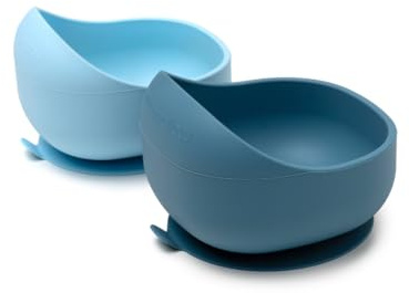 muchmellow - Set Pappa Silicone MADE IN ITALY 2 Pezzi, Ciotola con Ventosa Anticaduta, Svezzamento, Plastic Free, BPA Free, Lavabile Lavastoviglie (Azzurro + Blu)