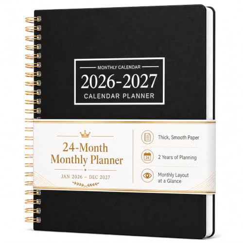 Monthly Planner Jan 2026 - Dec 2027, Monthly Planner for 24 Monthes, 8.5×11 Inch, Teacher Monthlys, Hard PVC Cover, Spiral Bound, Time Management Calendar, Perfect for School & Office (Black)