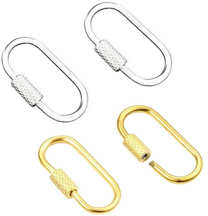 4 moschettoni di bloccaggio, moschettone dorato per collane, portachiavi con chiusura a vite in ottone, portachiavi ovale in acciaio inox per chiavi, collane e organizzazione, oro e argento