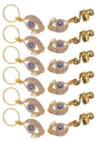 Beatifufu 12 Piezas Anillos para Trenzas y Dreadlocks con Colgante Ojo Turco Espiral Joyería Ligera y Resistente para Adornos de Pelo Navidad