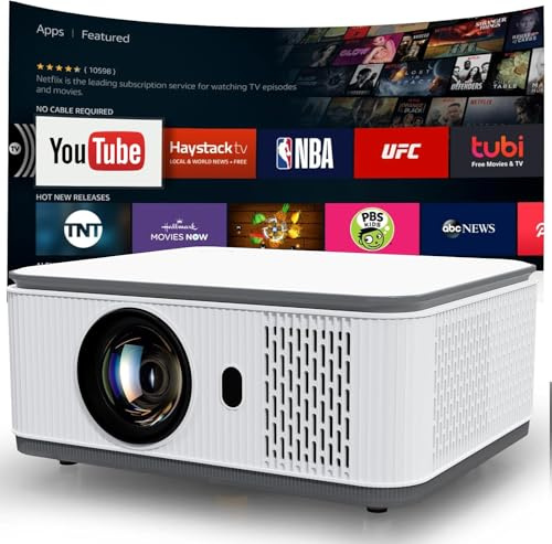 Putbecy Projector with 50000 Lumen, 4K Projector WIFI and Bluetooth, 1080P Smart Movie Auto Keystone Quad-Core Compatible for iOS/Android/USB/HDMI/TV Stick