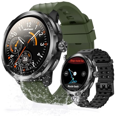 Ulefone Armor Watch Pro Smartwatch Herren mit, IP68/IP69K Wasserdicht und Staubdicht, GPS/Kompass/ChatGPT/Bluetooth-Anrufe, 19 Tage Akku, Fitness Tracker mit 100+ Sportmodi