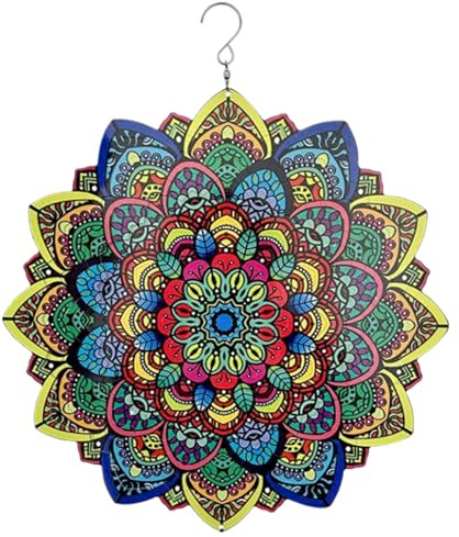 Wilafury vindsnurror utomhus, 30,48 cm mandala vindspinner hängande 3D spinner, rostfritt stål snurrar gård konst dekor för trädgård