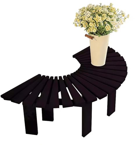 Envoltura de banco de árbol | Asiento de banco de jardín de madera maciza | Bancos de listones al aire libre para césped, parque, porche, patio trasero | Soporte para plantas(Negro,Half Round)