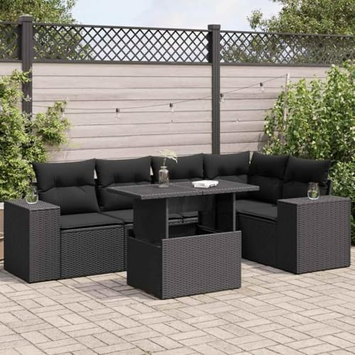 LoogCape Ensemble de meubles de jardin 6 pièces avec groupe de sièges, salon pour balcon, terrasse, rotin synthétique résistant aux intempéries, pliable et extensible, avec coussins, table, fauteuil